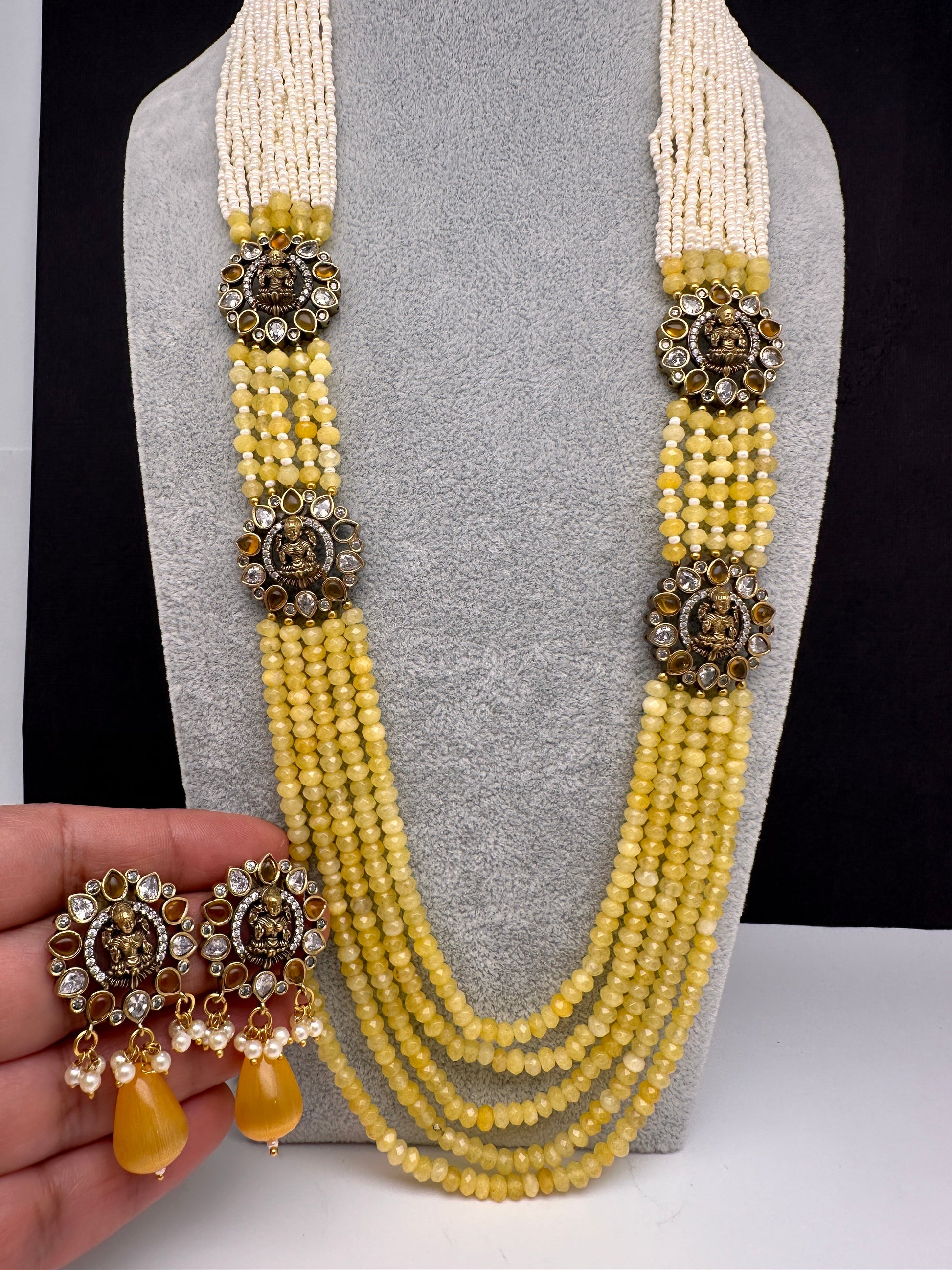 Victorian Goddess Lakshmi Color Multi Layer Beads Necklace - Yellow