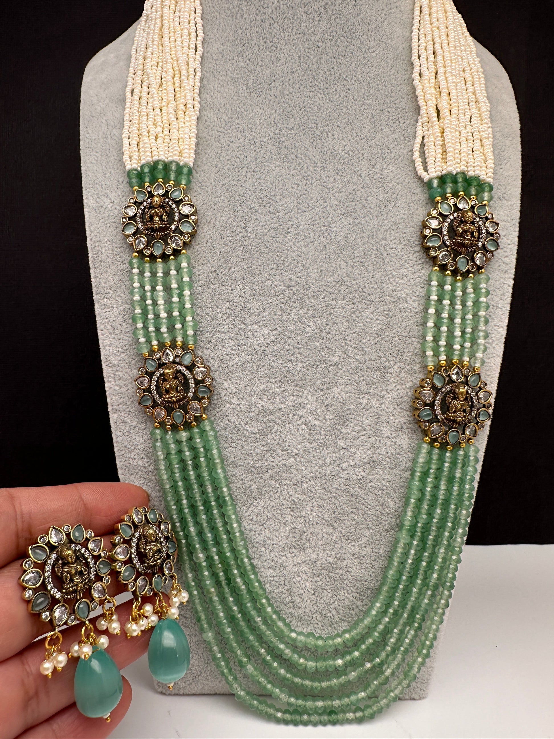 Victorian Goddess Lakshmi Color Multi Layer Beads Necklace - LightGreen