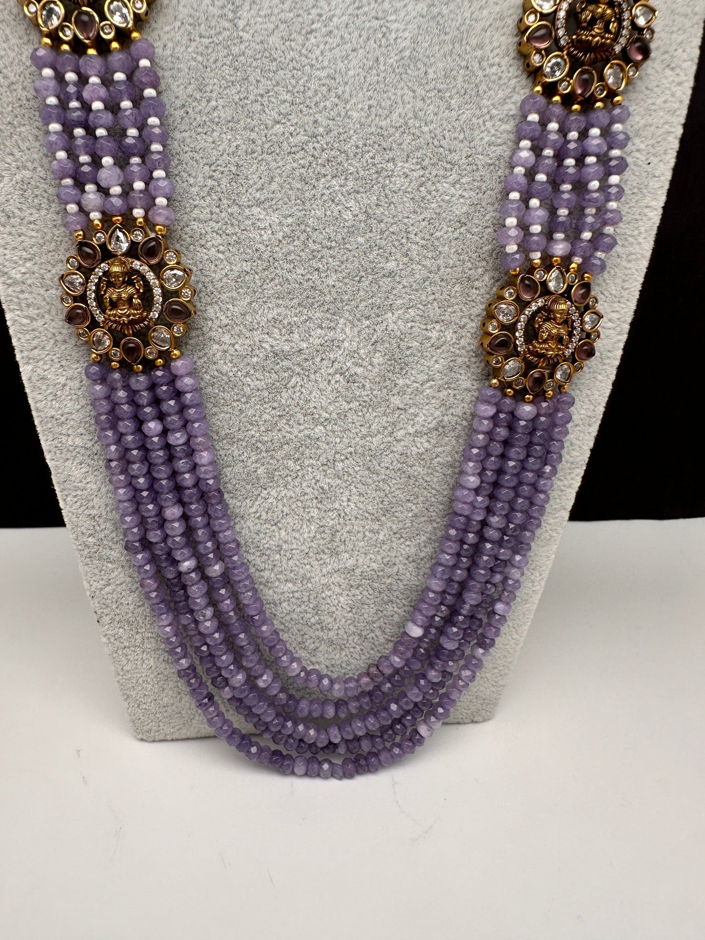 Victorian Goddess Lakshmi Color Multi Layer Beads Necklace - Purple
