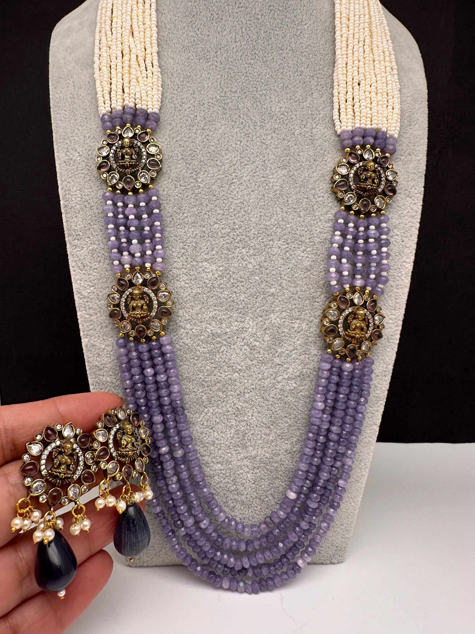 Victorian Goddess Lakshmi Color Multi Layer Beads Necklace - Purple