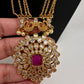 CZ Long Pendent Chain Necklace - Red