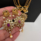 CZ Long Pendent Chain Necklace - Red