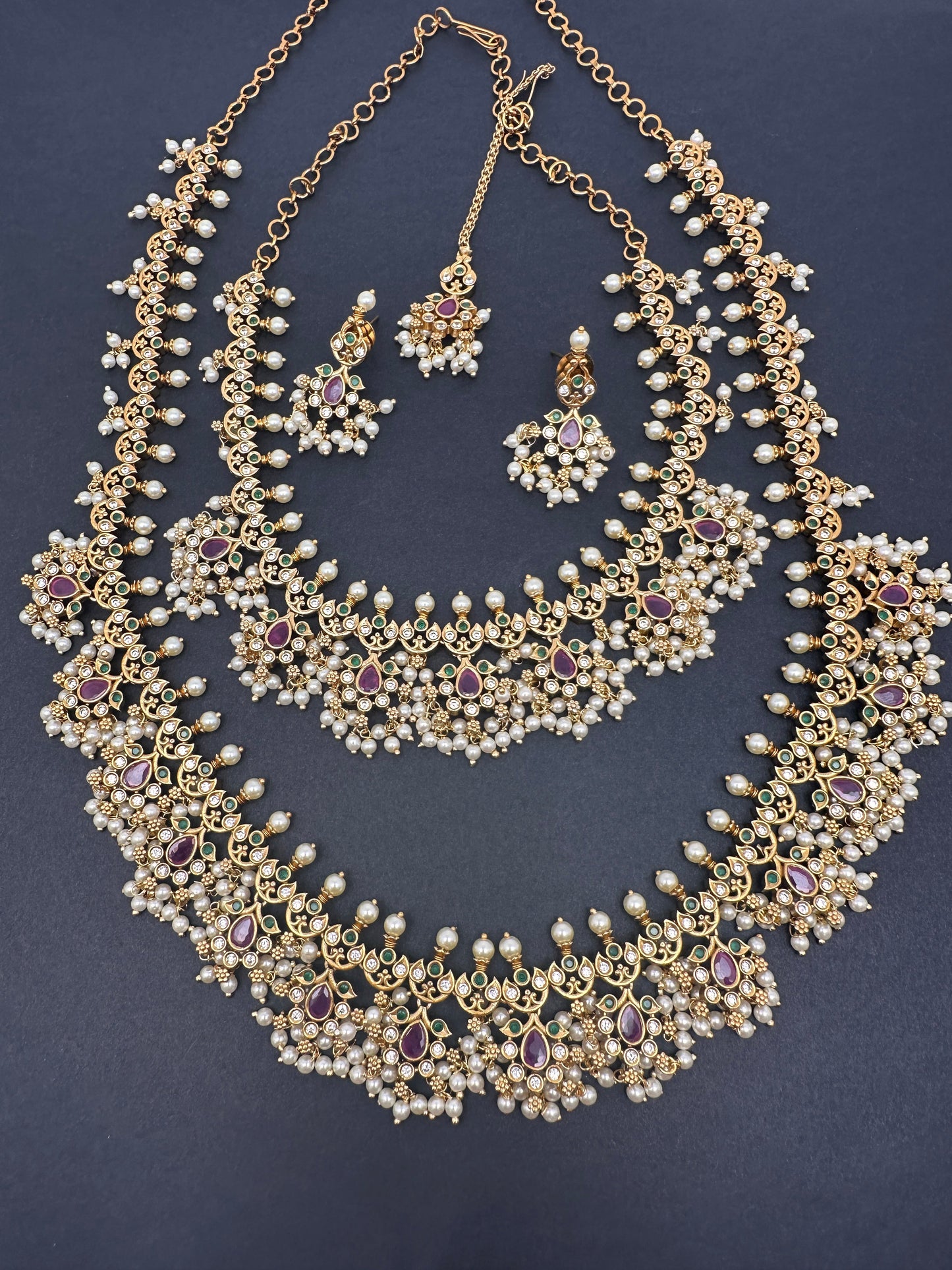 Matte Combi long and Short Guttapusalu Necklace