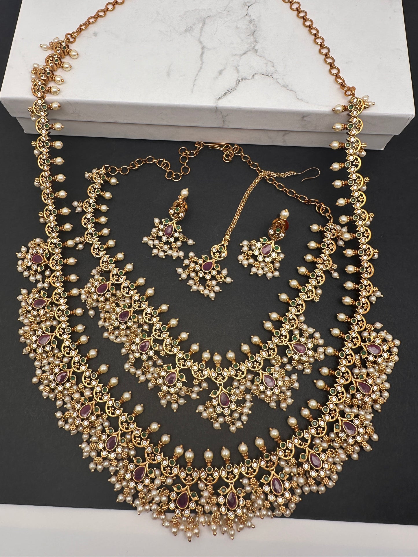 Matte Combi long and Short Guttapusalu Necklace