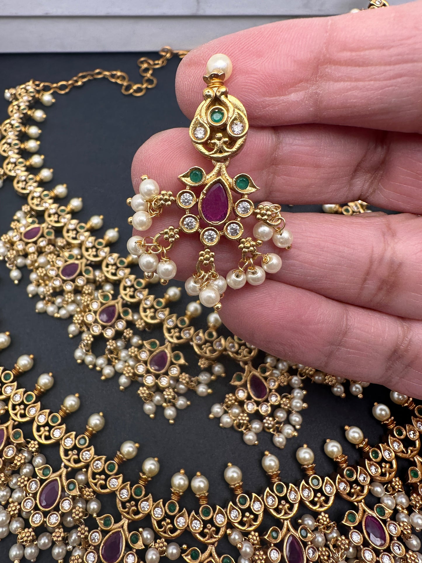 Matte Combi long and Short Guttapusalu Necklace