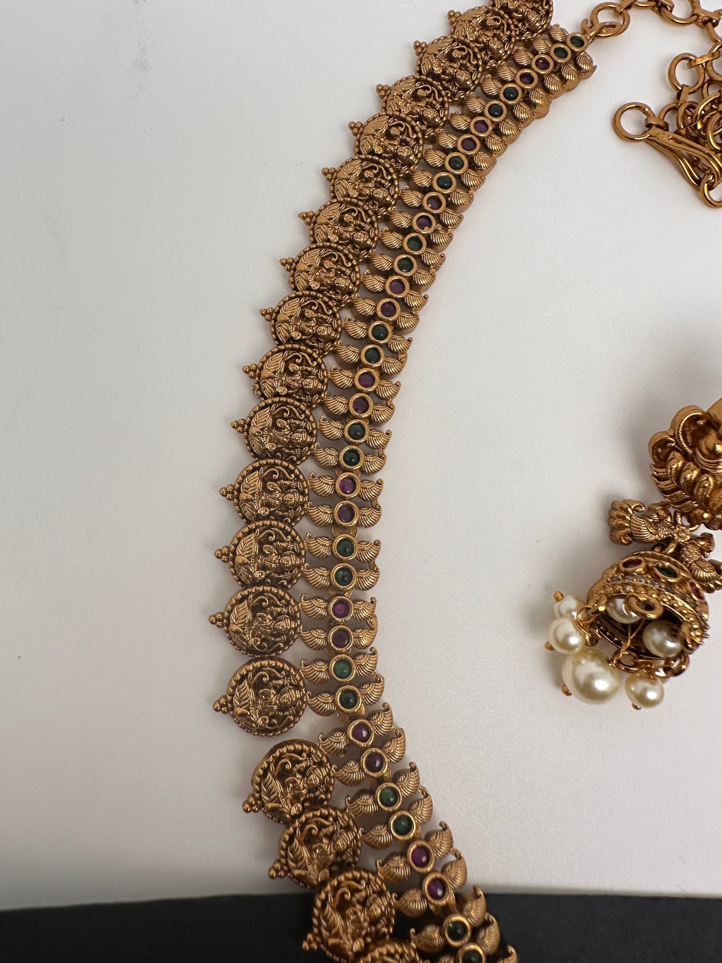 Matte Ganesha Goddess Lakshmi Kassu Mala Long Necklace