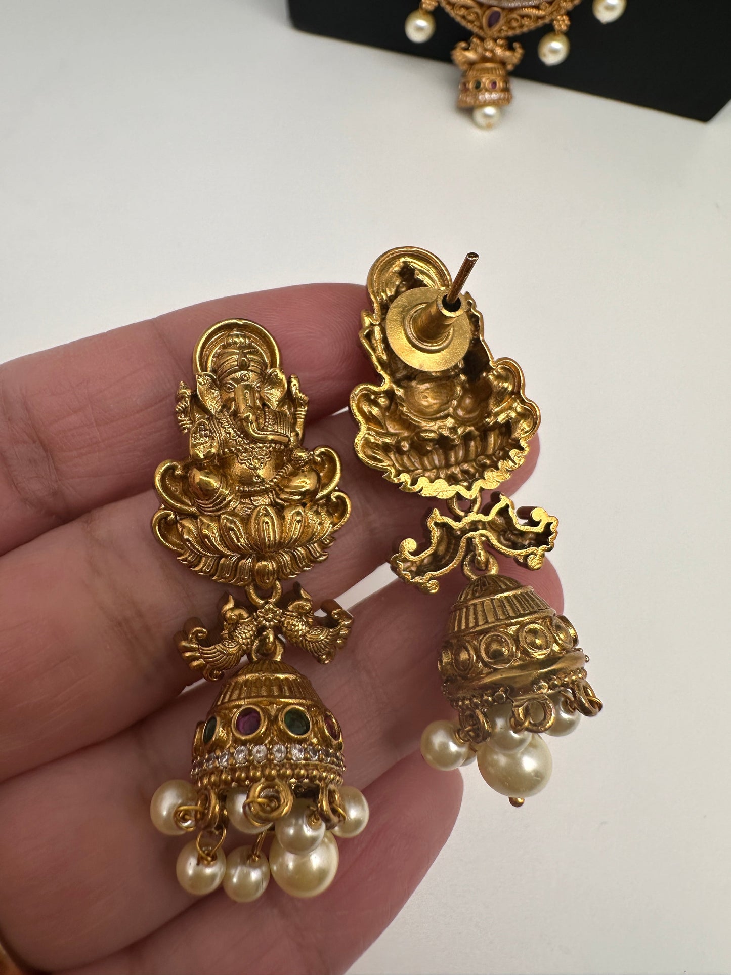 Matte Ganesha Goddess Lakshmi Kassu Mala Long Necklace