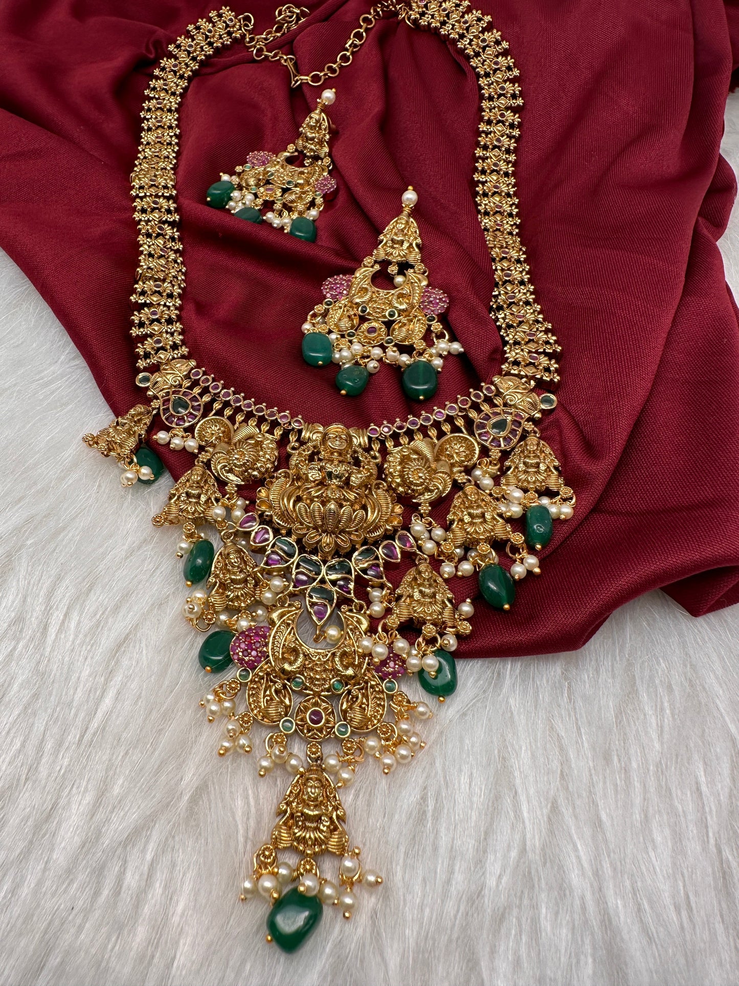 Matte Goddess Lakshmi Mala Long Necklace