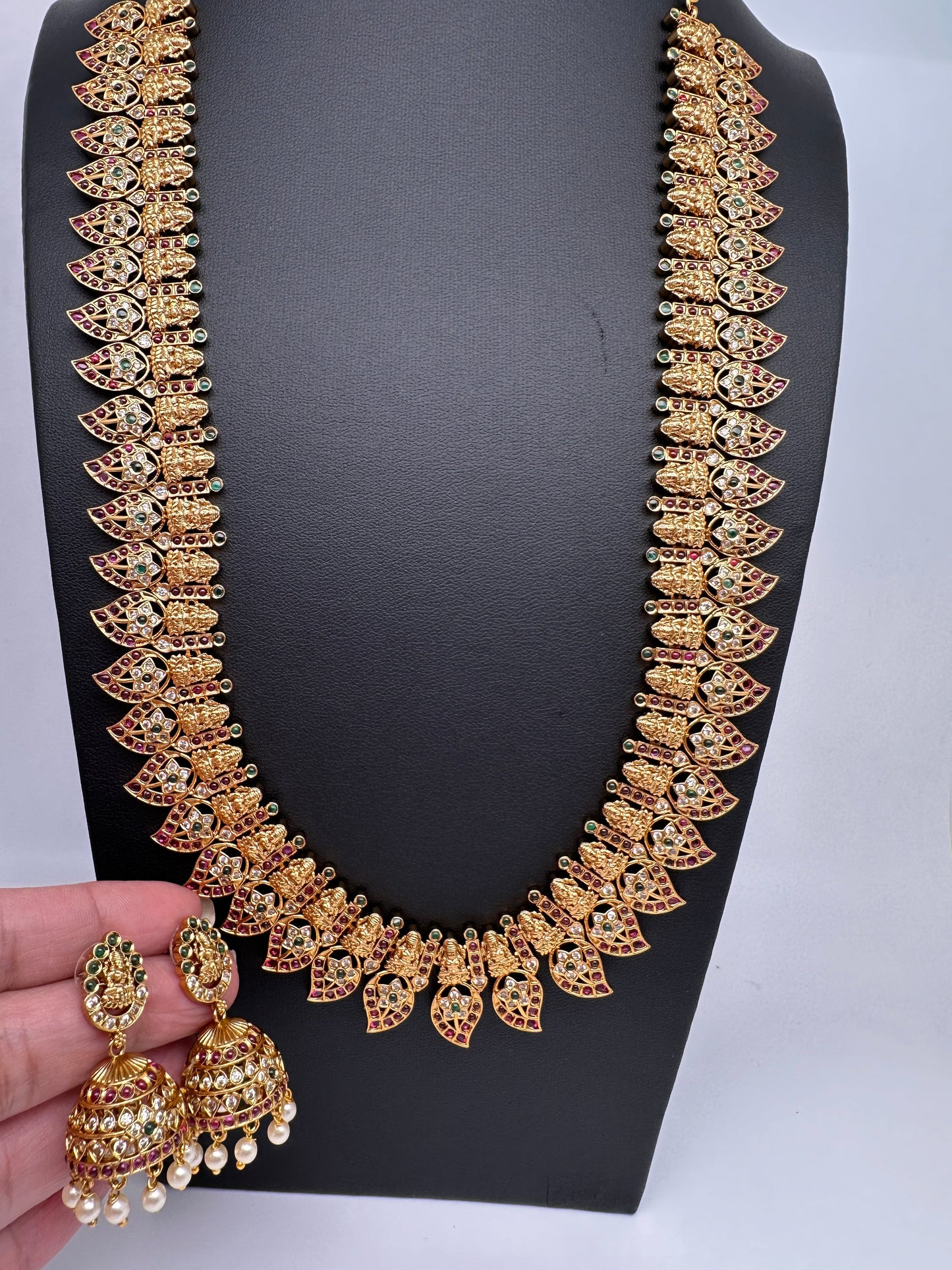 Matte Goddess Lakshmi Mango Mala Long Necklace