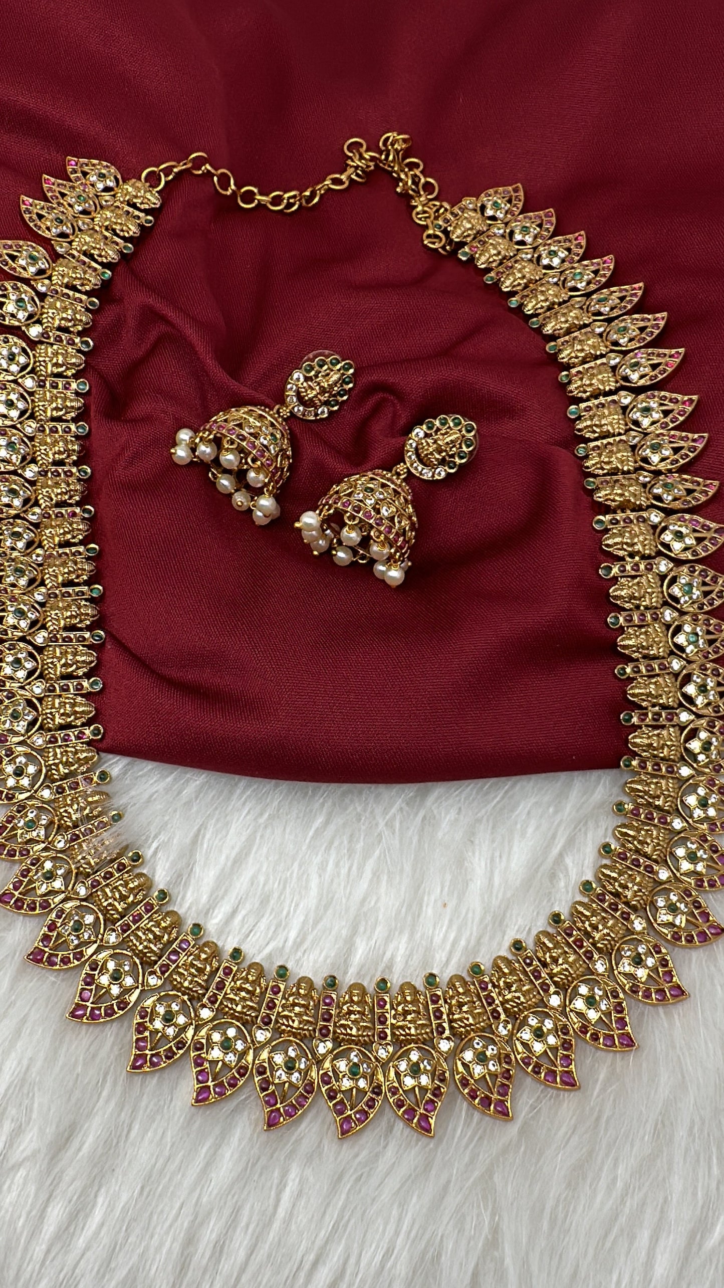Matte Goddess Lakshmi Mango Mala Long Necklace