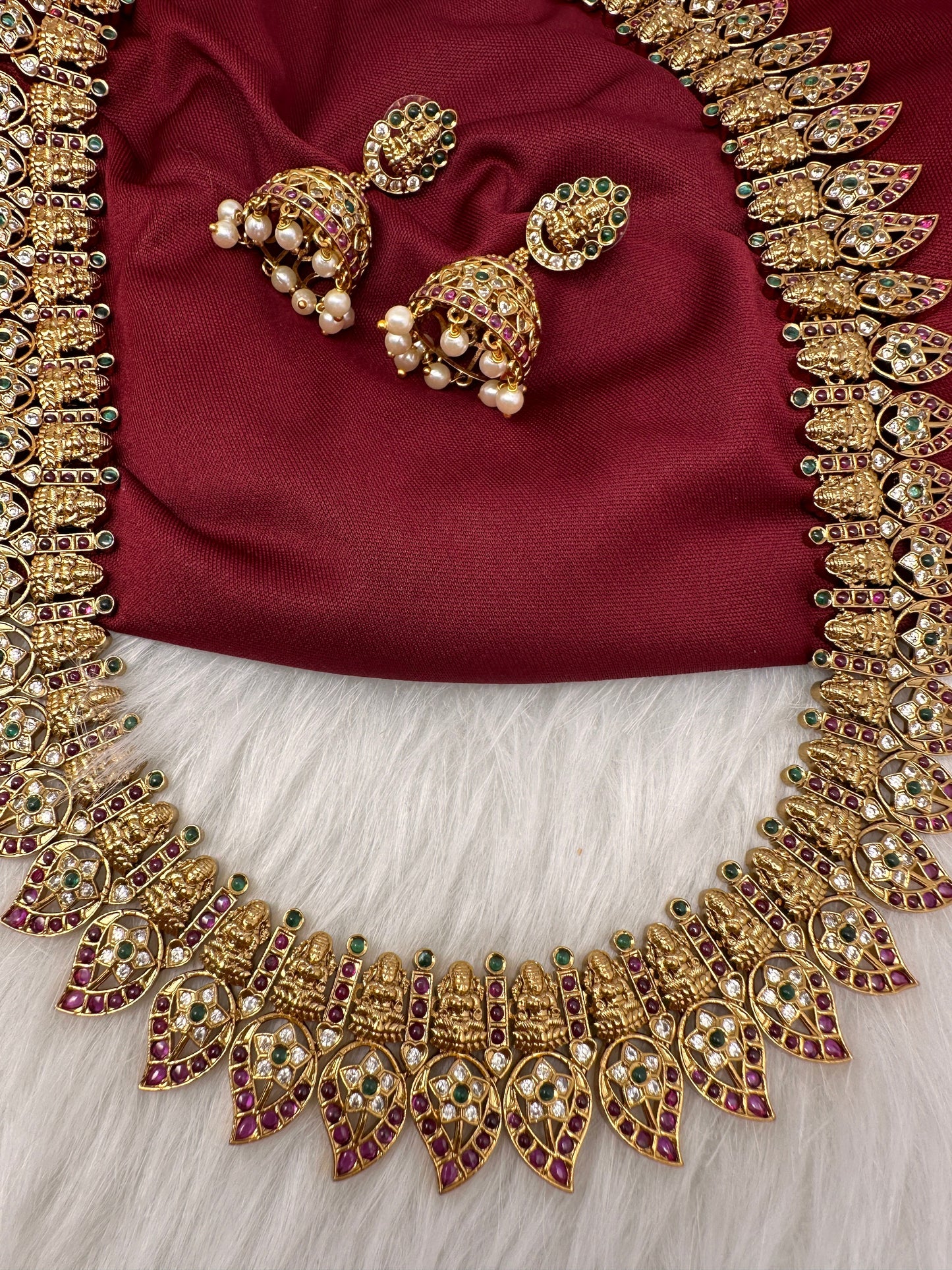 Matte Goddess Lakshmi Mango Mala Long Necklace