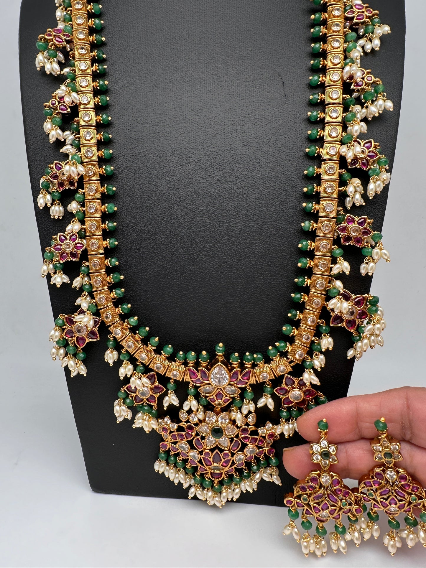 Kempu Rice Pearls Guttapusalu Long Necklace