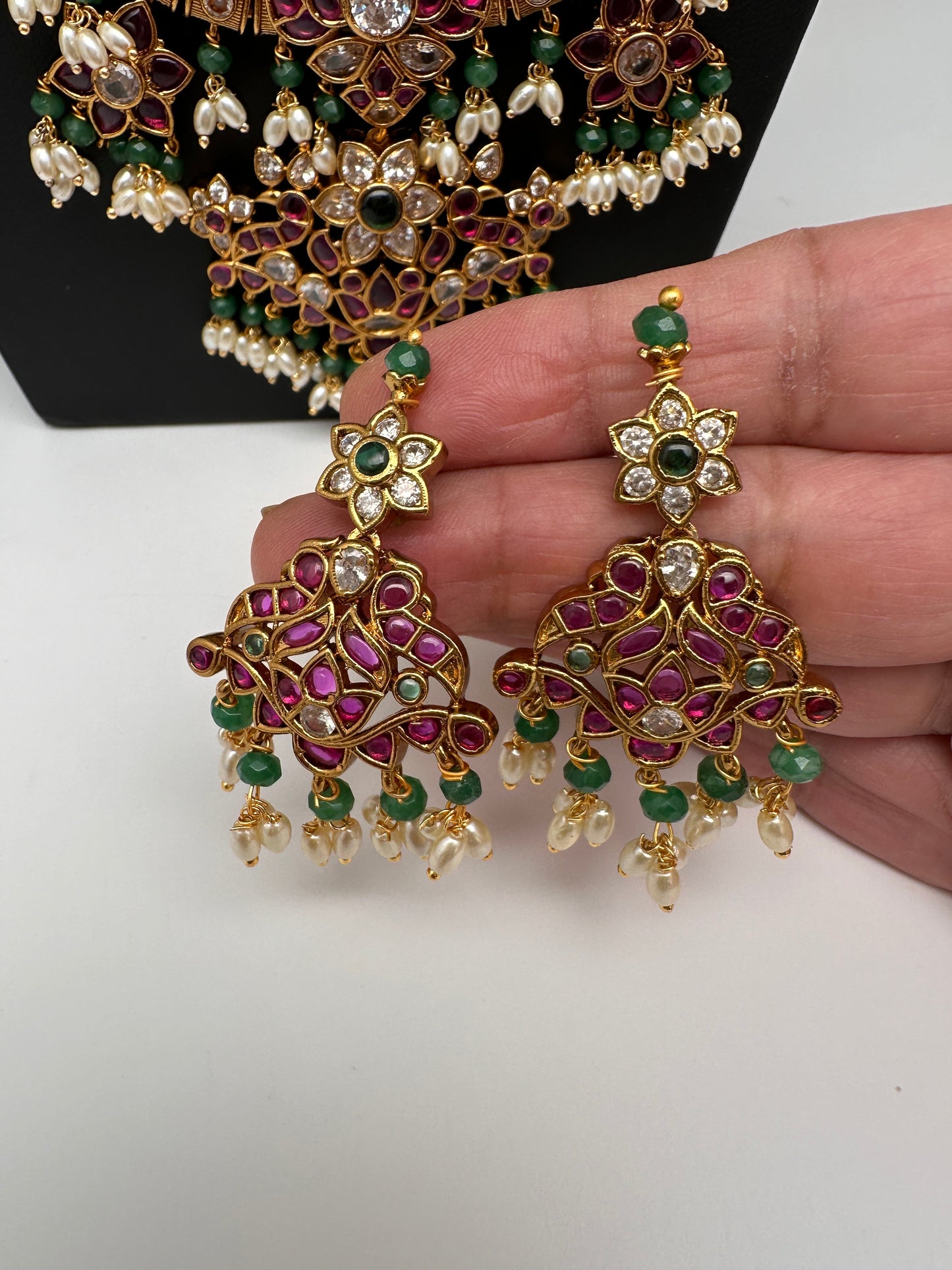 Kempu Rice Pearls Guttapusalu Long Necklace