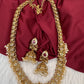 Matte Goddess Lakshmi Rice Pearls Guttapusalu Long Necklace