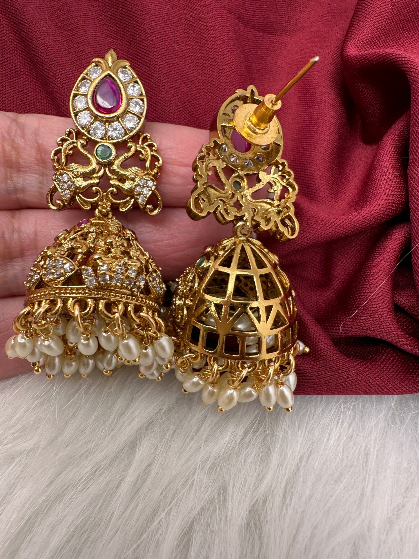 Matte Goddess Lakshmi Rice Pearls Guttapusalu Long Necklace
