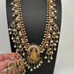 Matte Goddess Lakshmi Rice Pearls Green Guttapusalu Long Necklace
