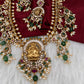 Matte Goddess Lakshmi Rice Pearls Green Guttapusalu Long Necklace