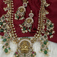 Matte Goddess Lakshmi Rice Pearls Green Guttapusalu Long Necklace