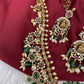 Matte Goddess Lakshmi Rice Pearls Green Guttapusalu Long Necklace