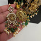 Matte Goddess Lakshmi Rice Pearls Green Guttapusalu Long Necklace