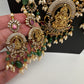 Matte Goddess Lakshmi Rice Pearls Green Guttapusalu Long Necklace