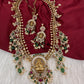 Matte Goddess Lakshmi Rice Pearls Green Guttapusalu Long Necklace