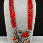 Victorian Peacock Color Multi Layer Beads Necklace - Coral