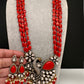 Victorian Peacock Color Multi Layer Beads Necklace - Coral