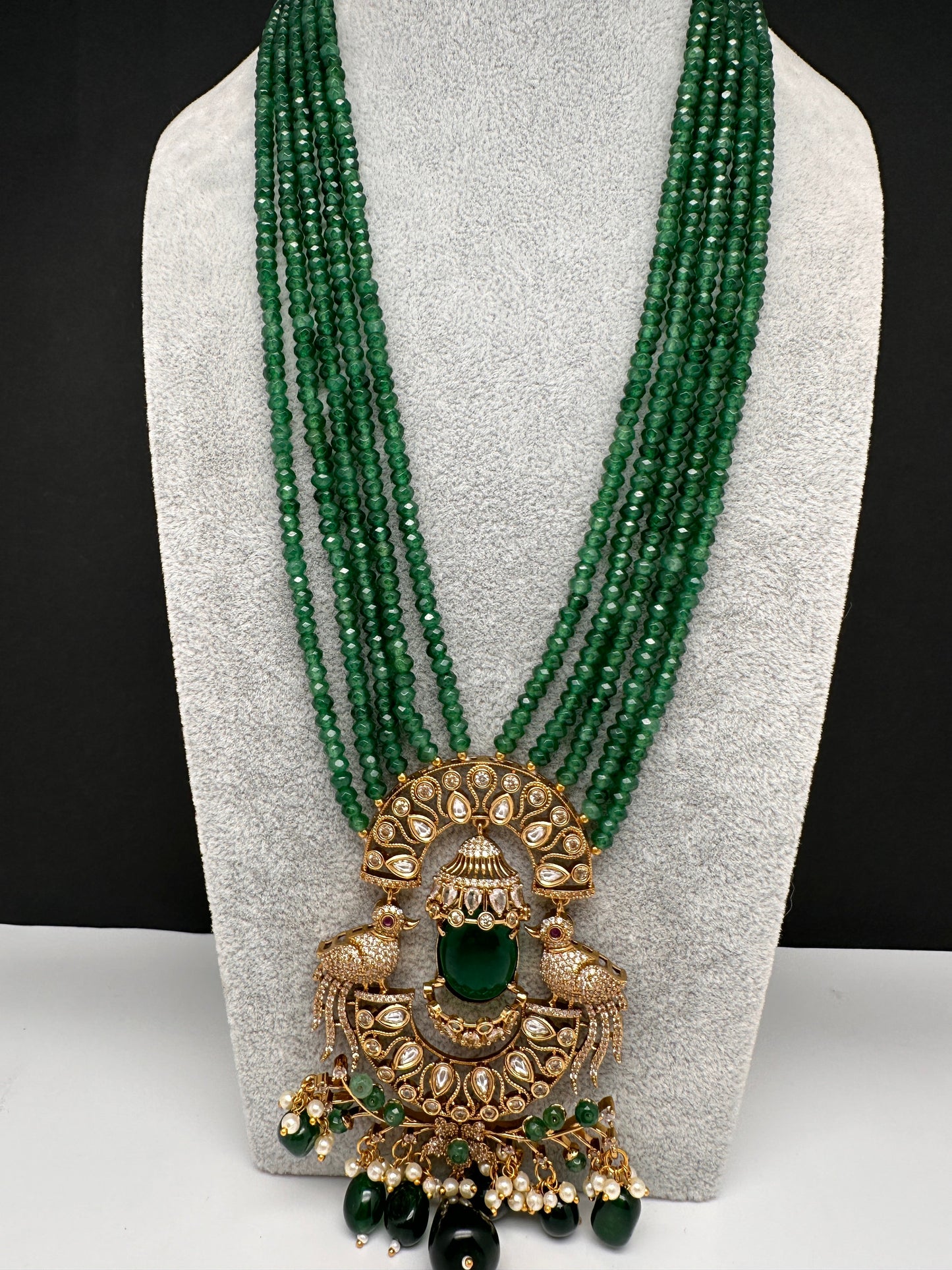Victorian Peacock Color Multi Layer Beads Necklace - Green