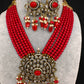 Victorian Moissanite Color Multi Layer Beads Short Necklace - Coral