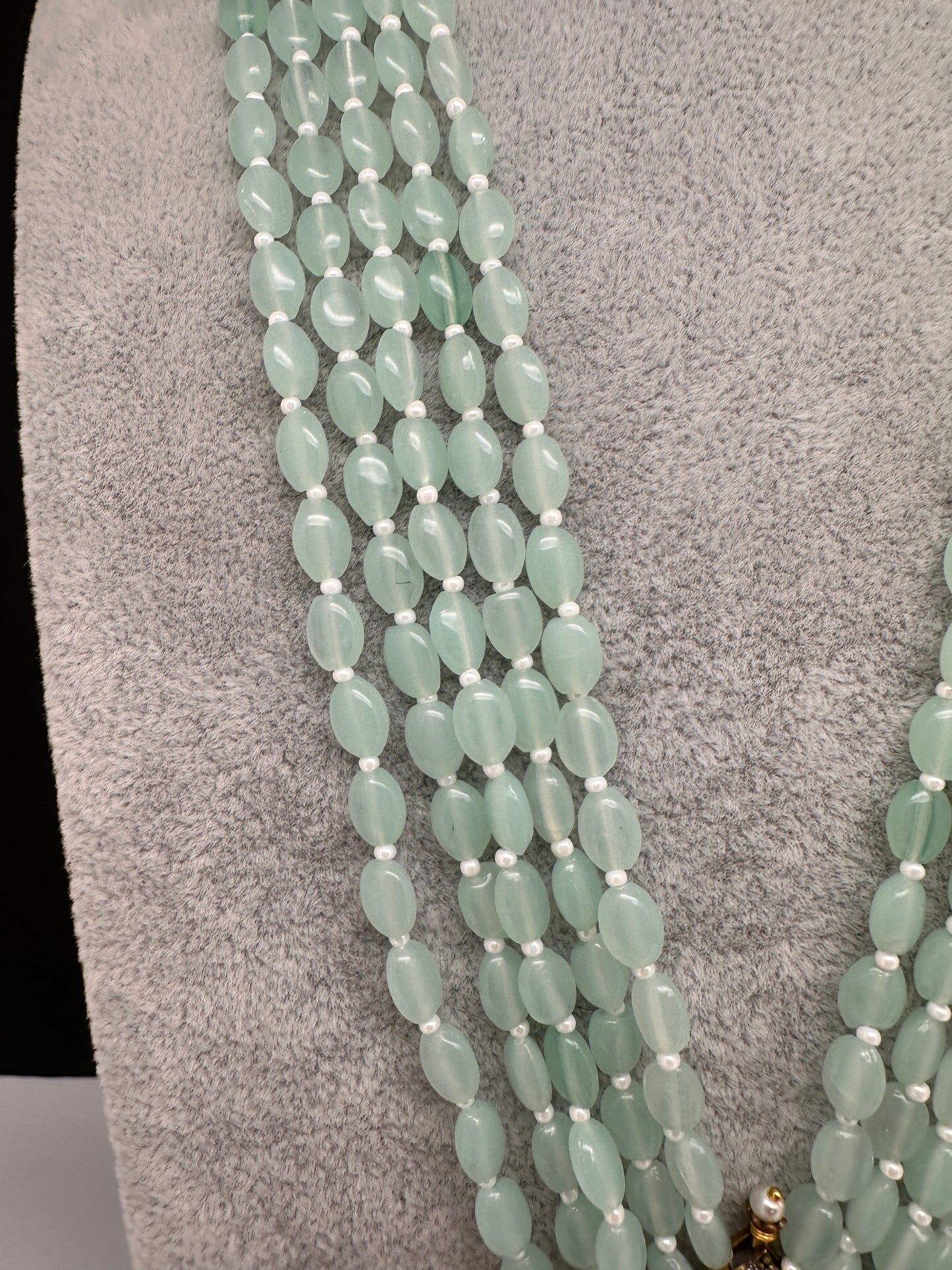 Victorian Kundan Color Multi Layer Beads Necklace - LightGreen