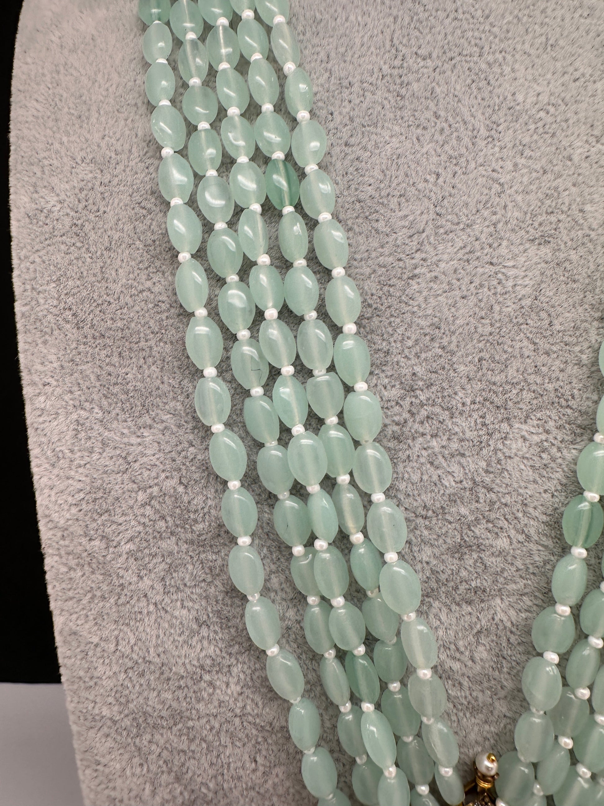 Victorian Kundan Color Multi Layer Beads Necklace - LightGreen
