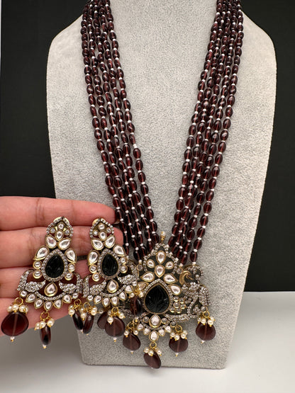 Victorian Kundan Color Multi Layer Beads Necklace - Purple