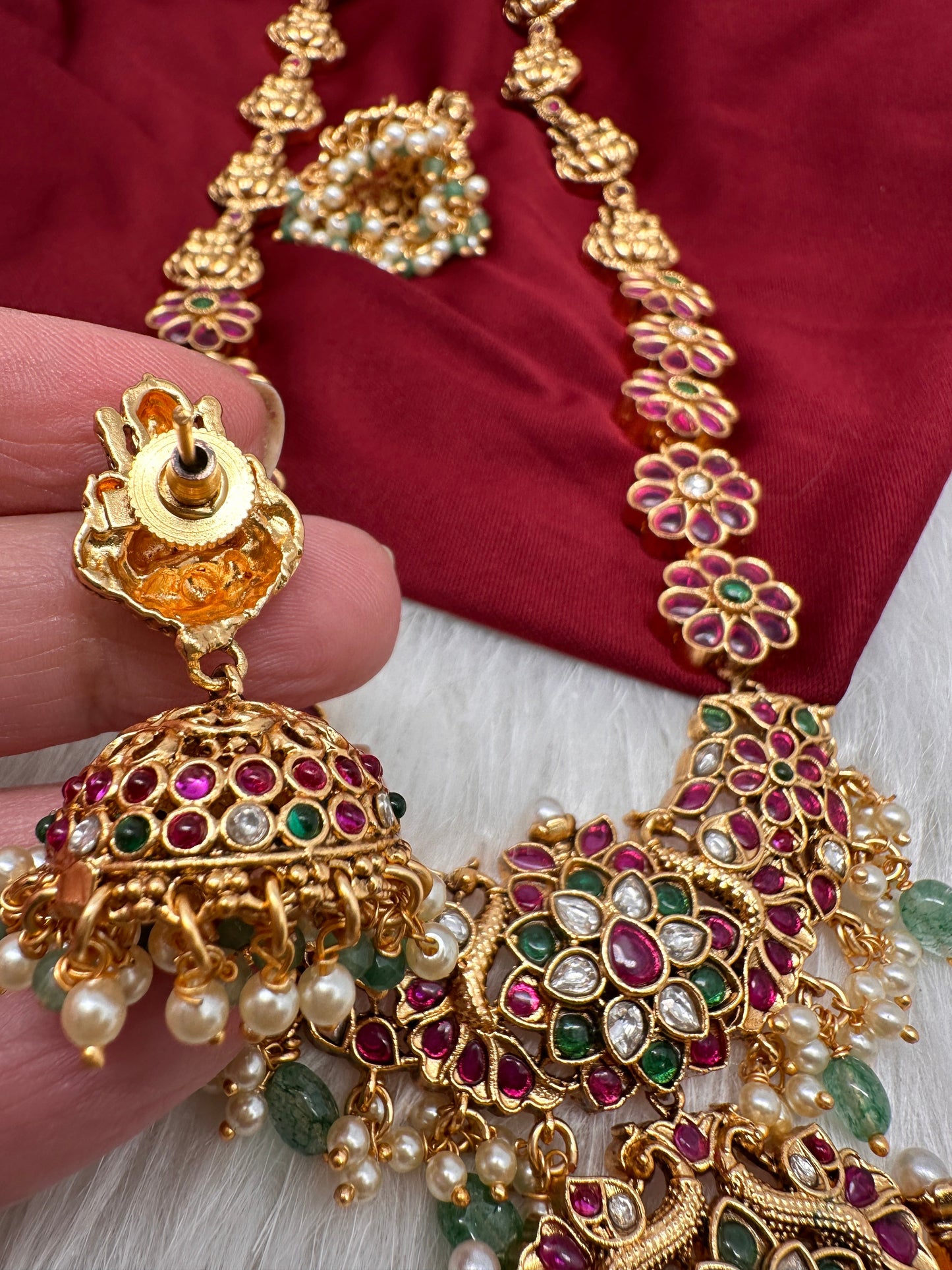 Matte Goddess Lakshmi Potta Stones Long Necklace