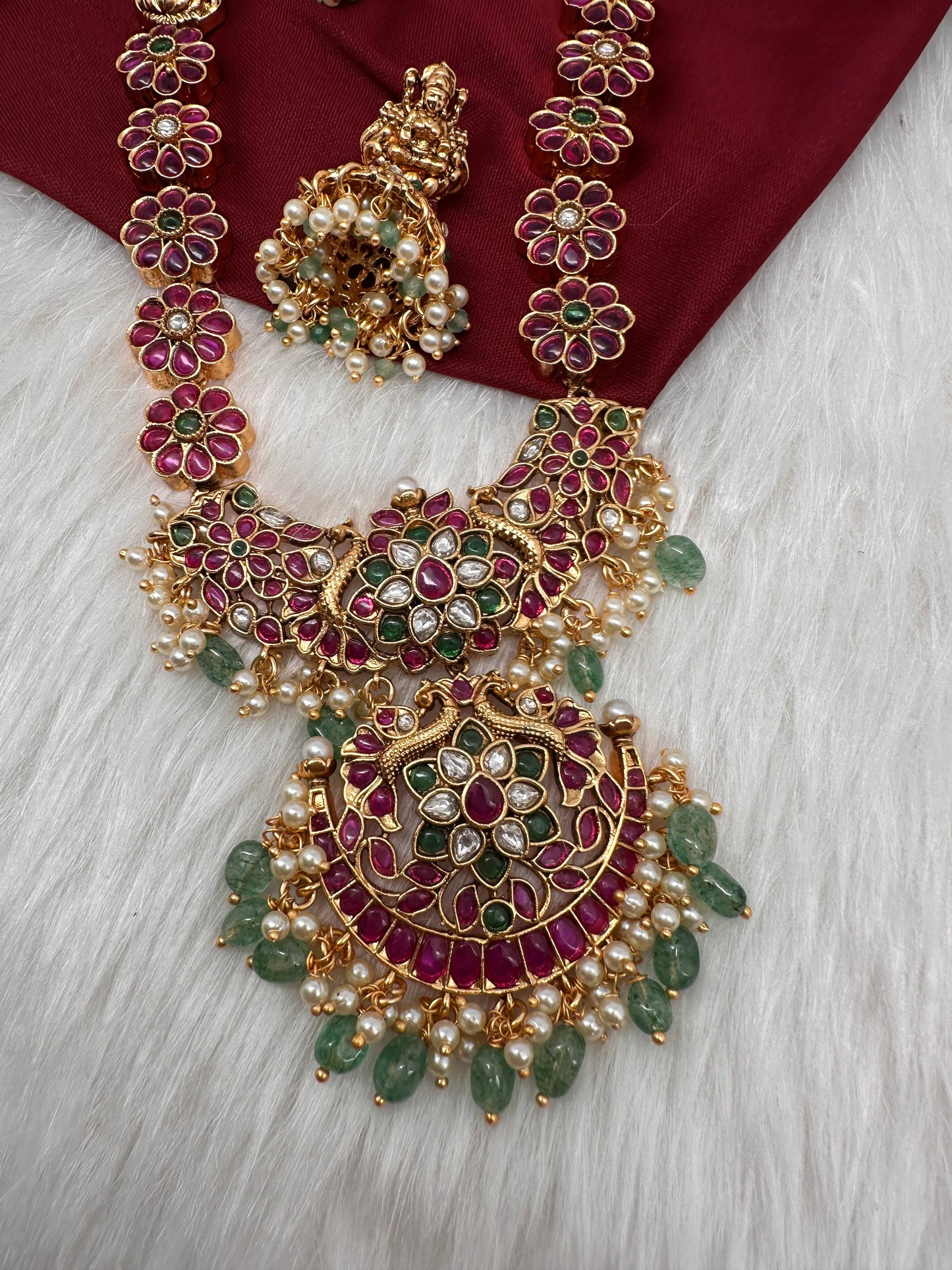 Matte Goddess Lakshmi Potta Stones Long Necklace