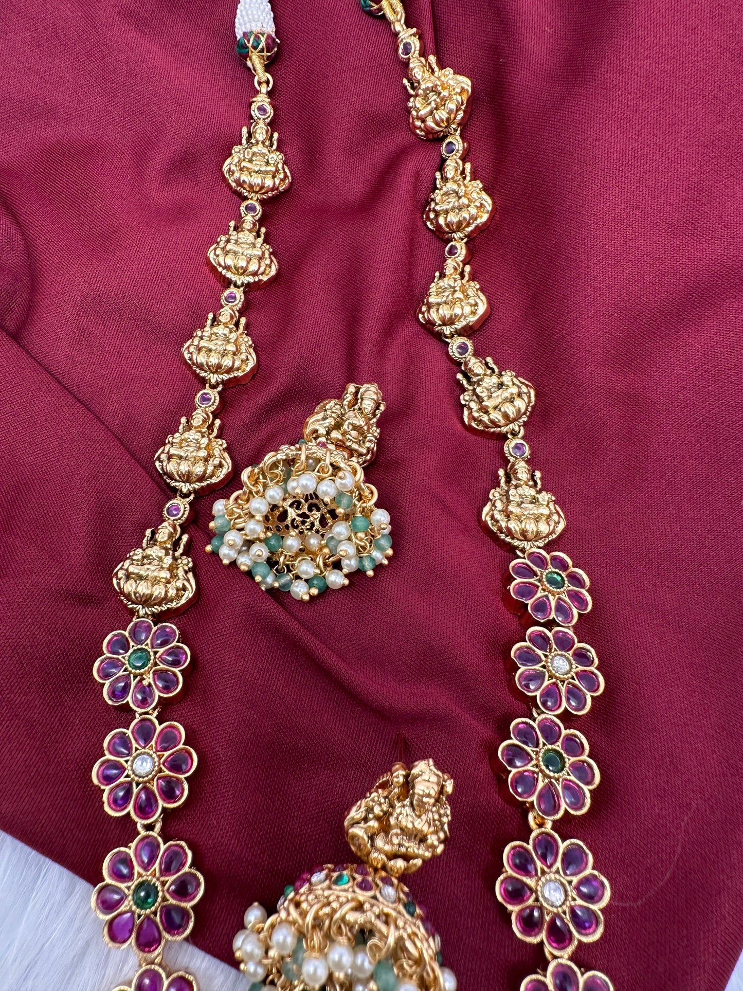 Matte Goddess Lakshmi Potta Stones Long Necklace
