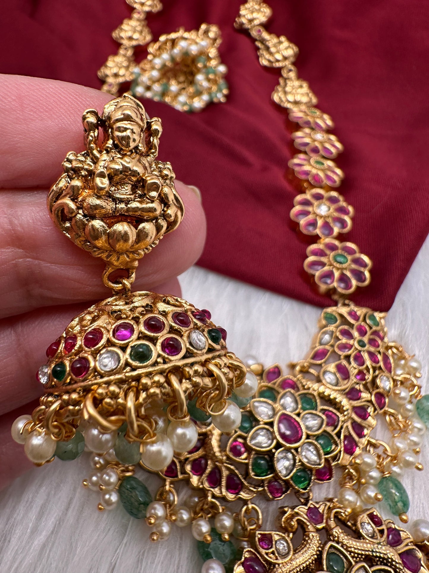 Matte Goddess Lakshmi Potta Stones Long Necklace