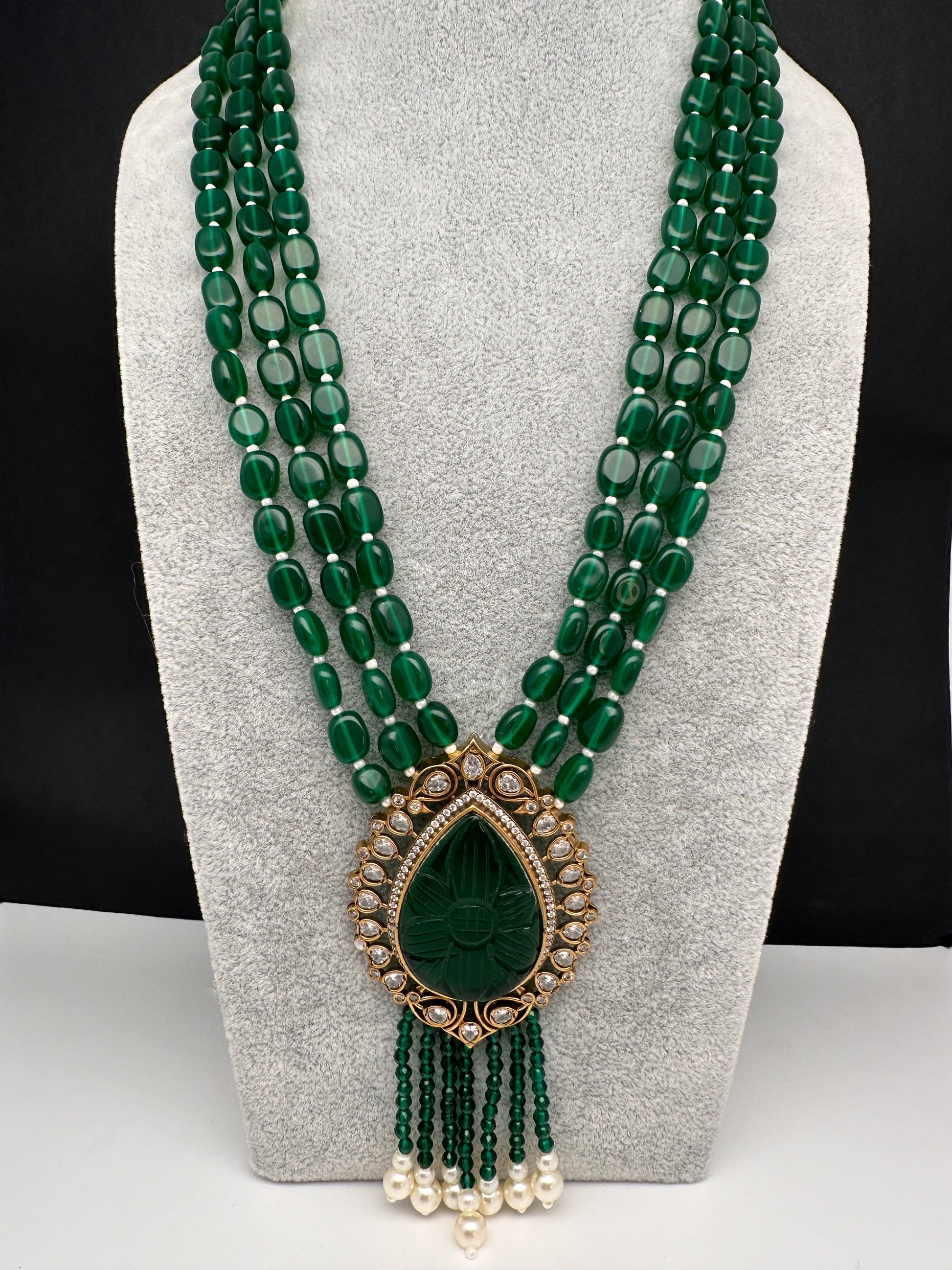 Victorian AD Color Multi Layer Monalisa Beads Necklace - Green