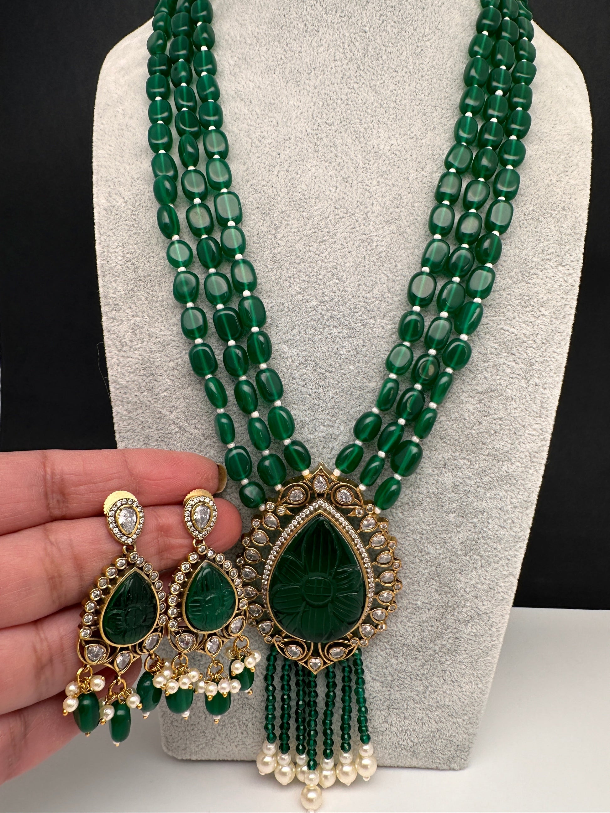 Victorian AD Color Multi Layer Monalisa Beads Necklace - Green