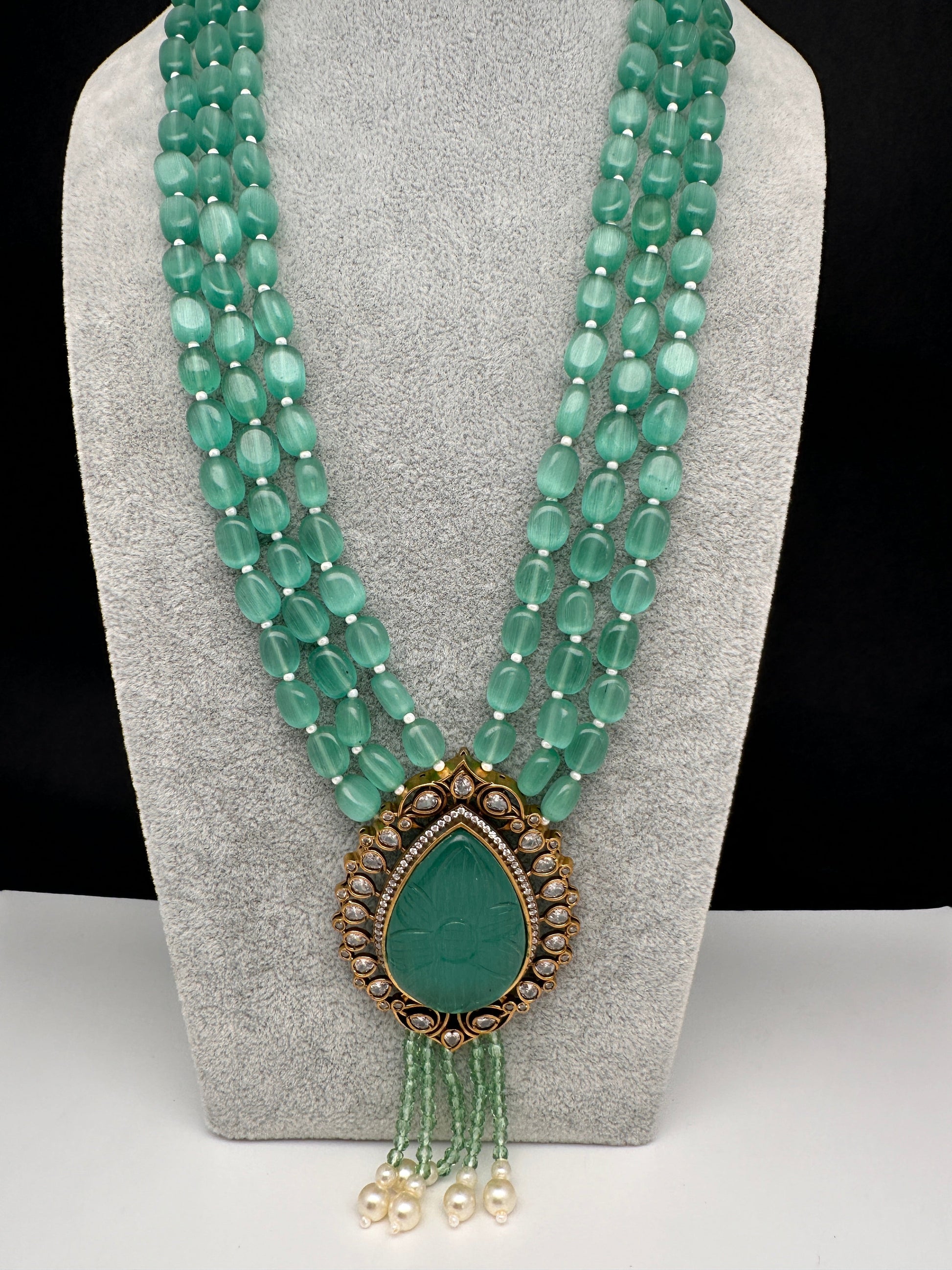 Victorian AD Color Multi Layer Monalisa Beads Necklace - LightGreen