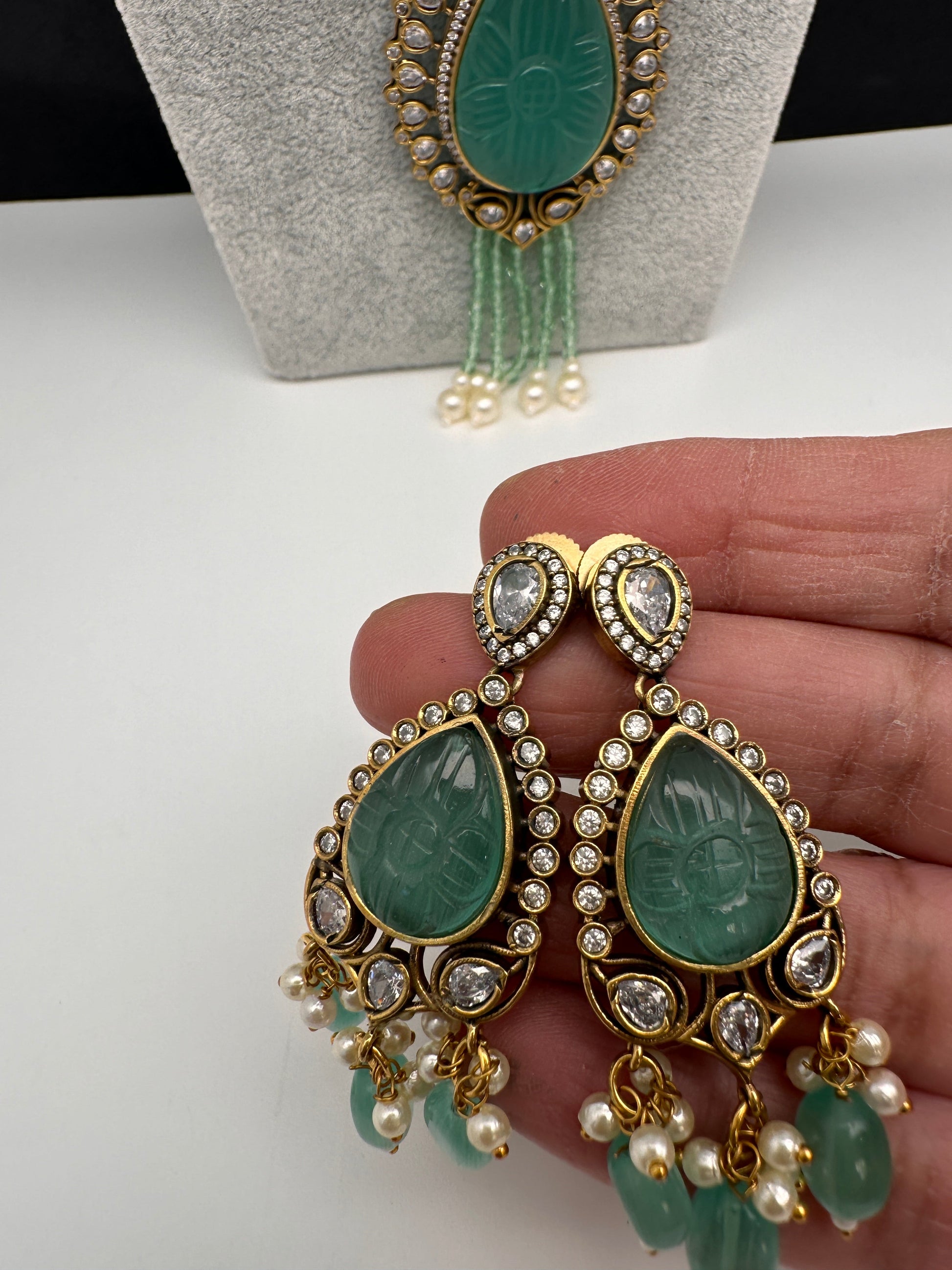 Victorian AD Color Multi Layer Monalisa Beads Necklace - LightGreen