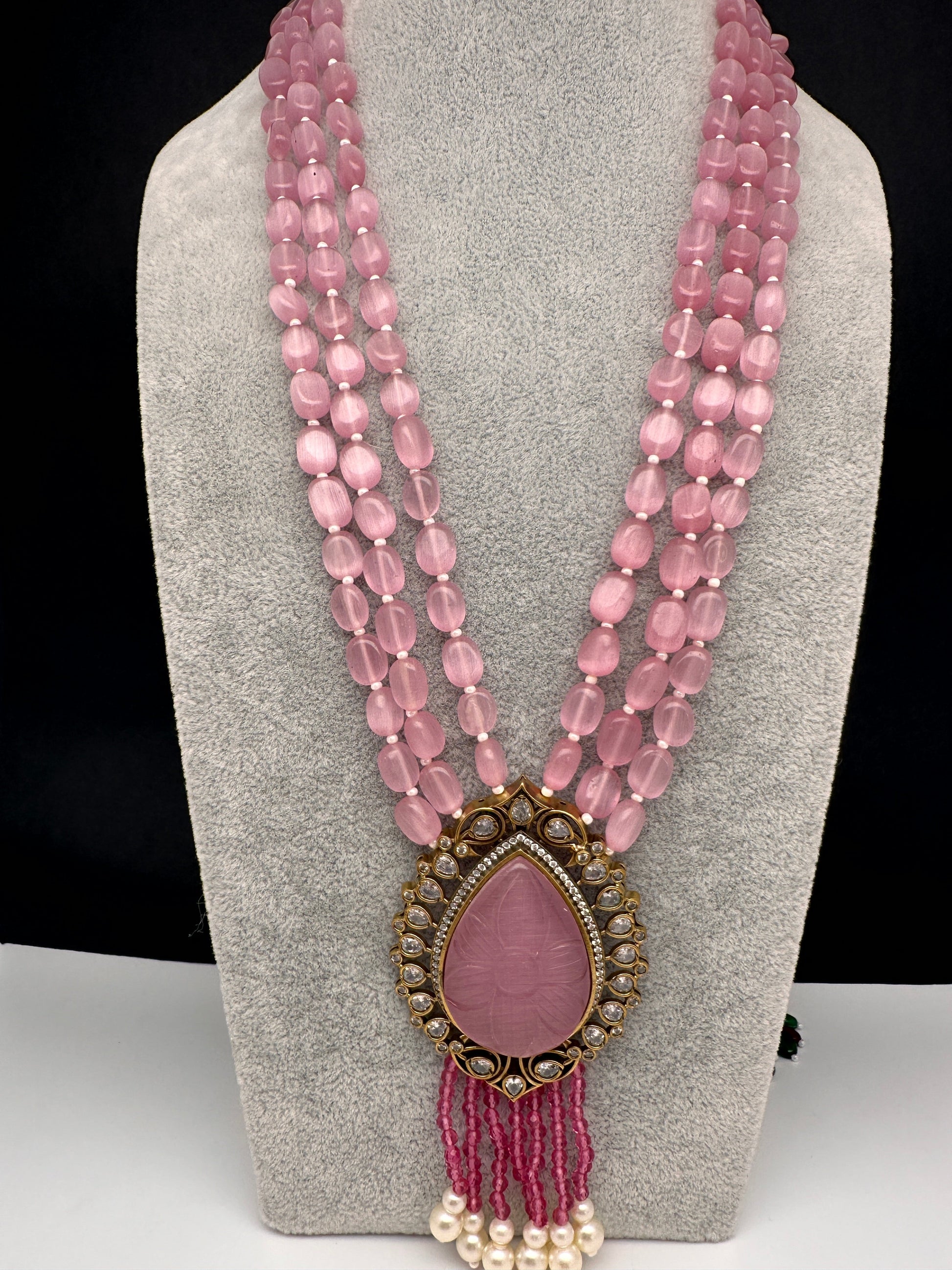 Victorian AD Color Multi Layer Monalisa Beads Necklace - Pink