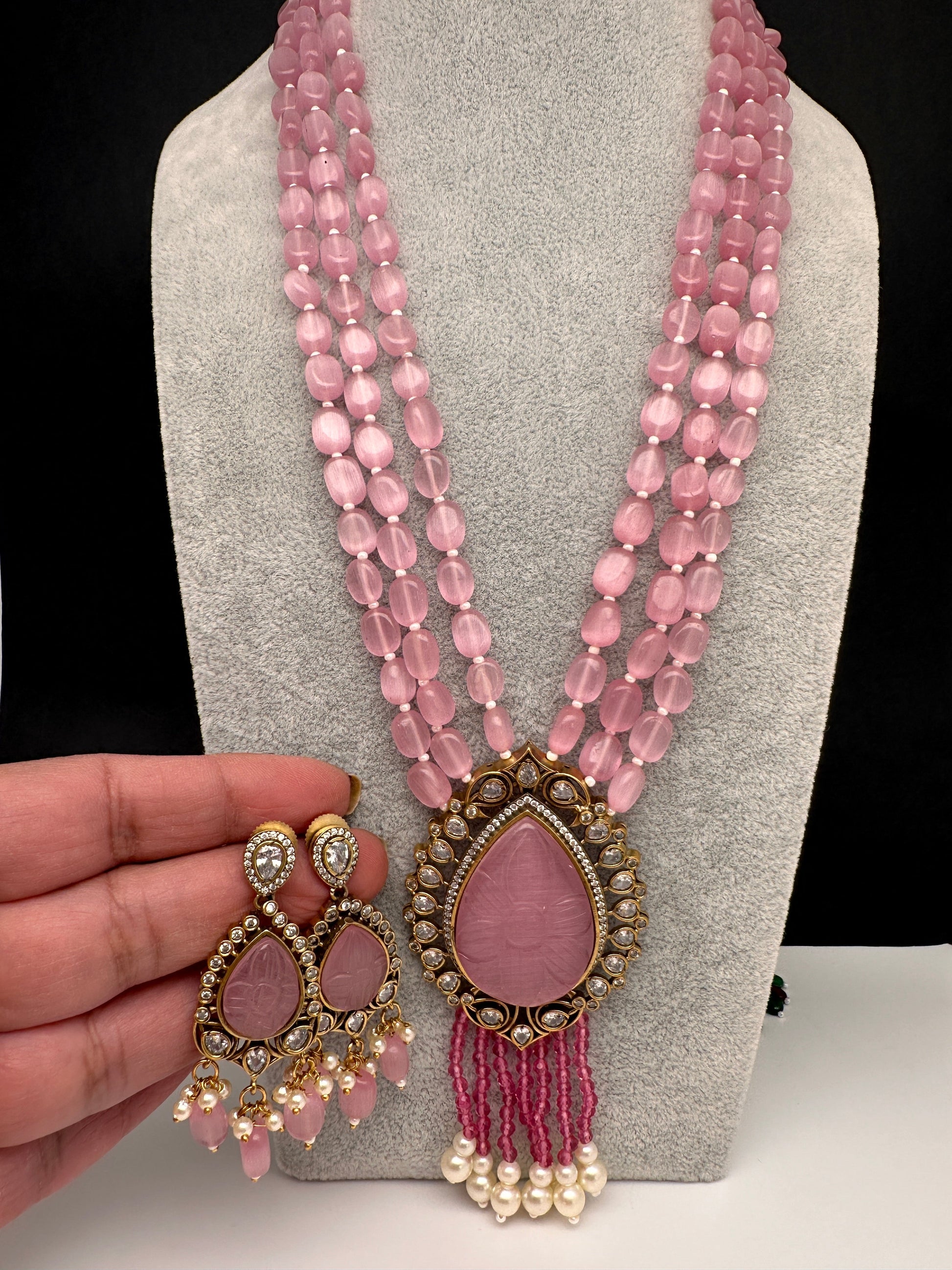 Victorian AD Color Multi Layer Monalisa Beads Necklace - Pink