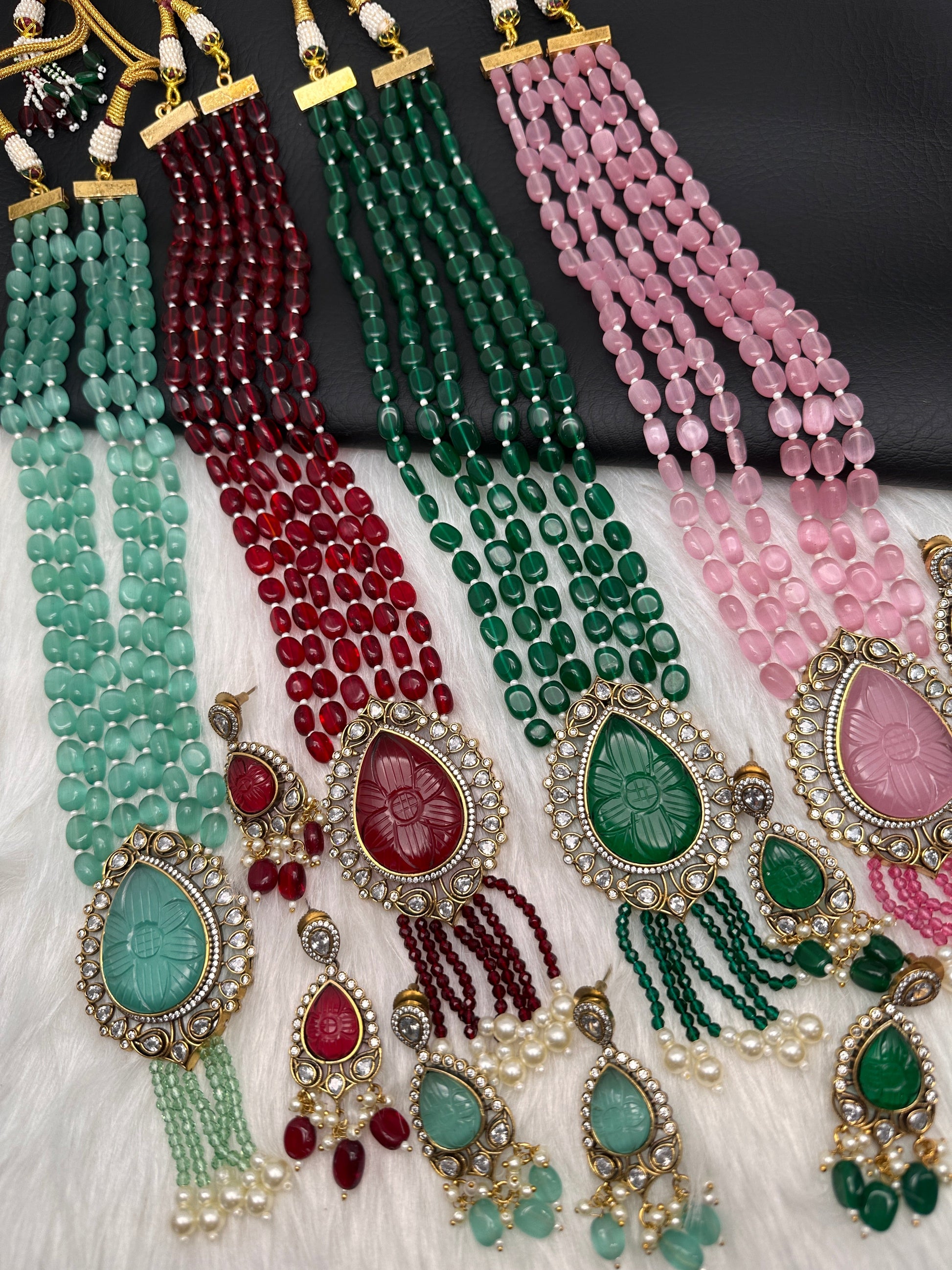 Victorian AD Color Multi Layer Monalisa Beads Necklace - Red