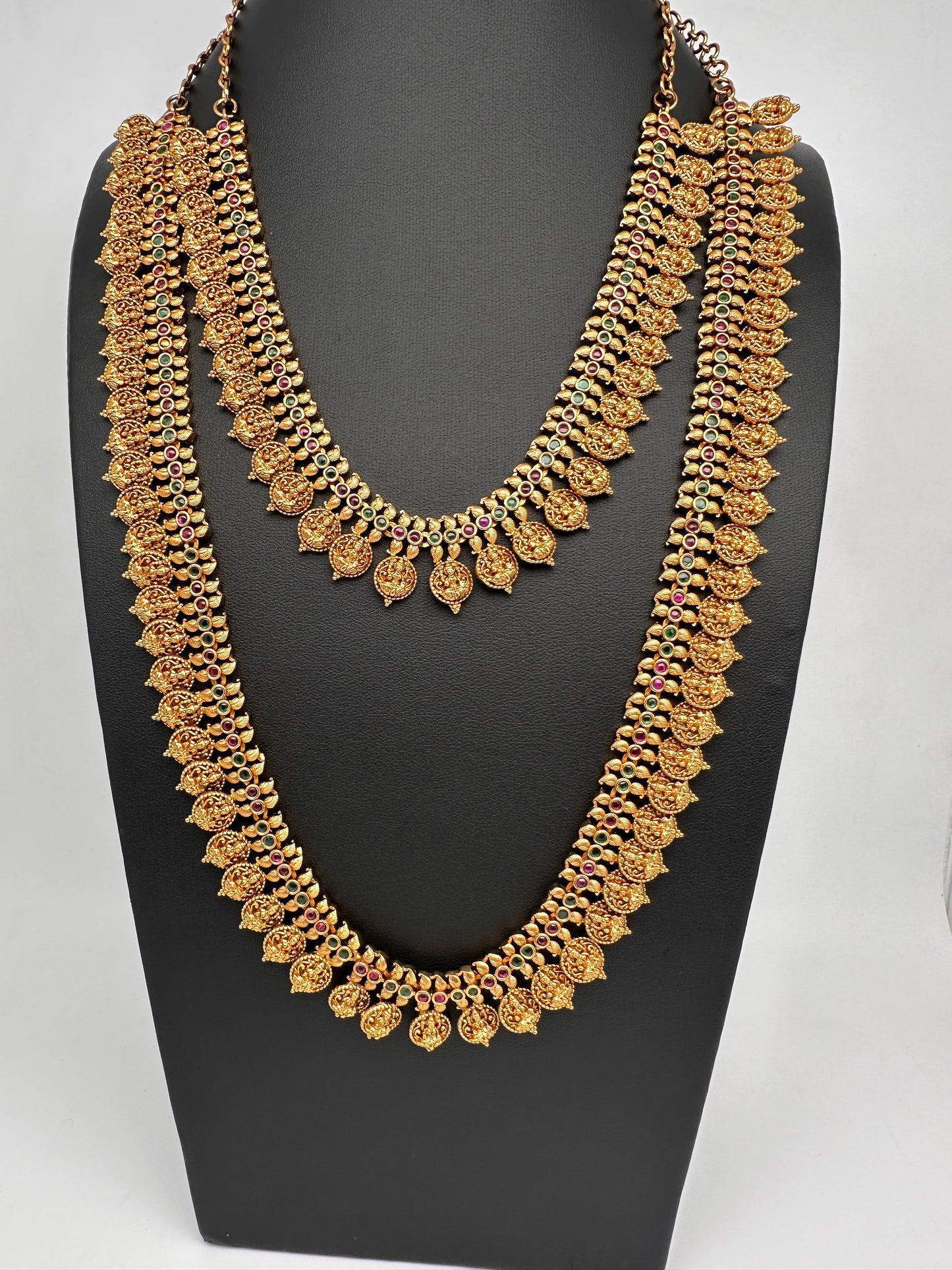 Matte Goddess Lakshmi Kassu Coins Combo Necklace