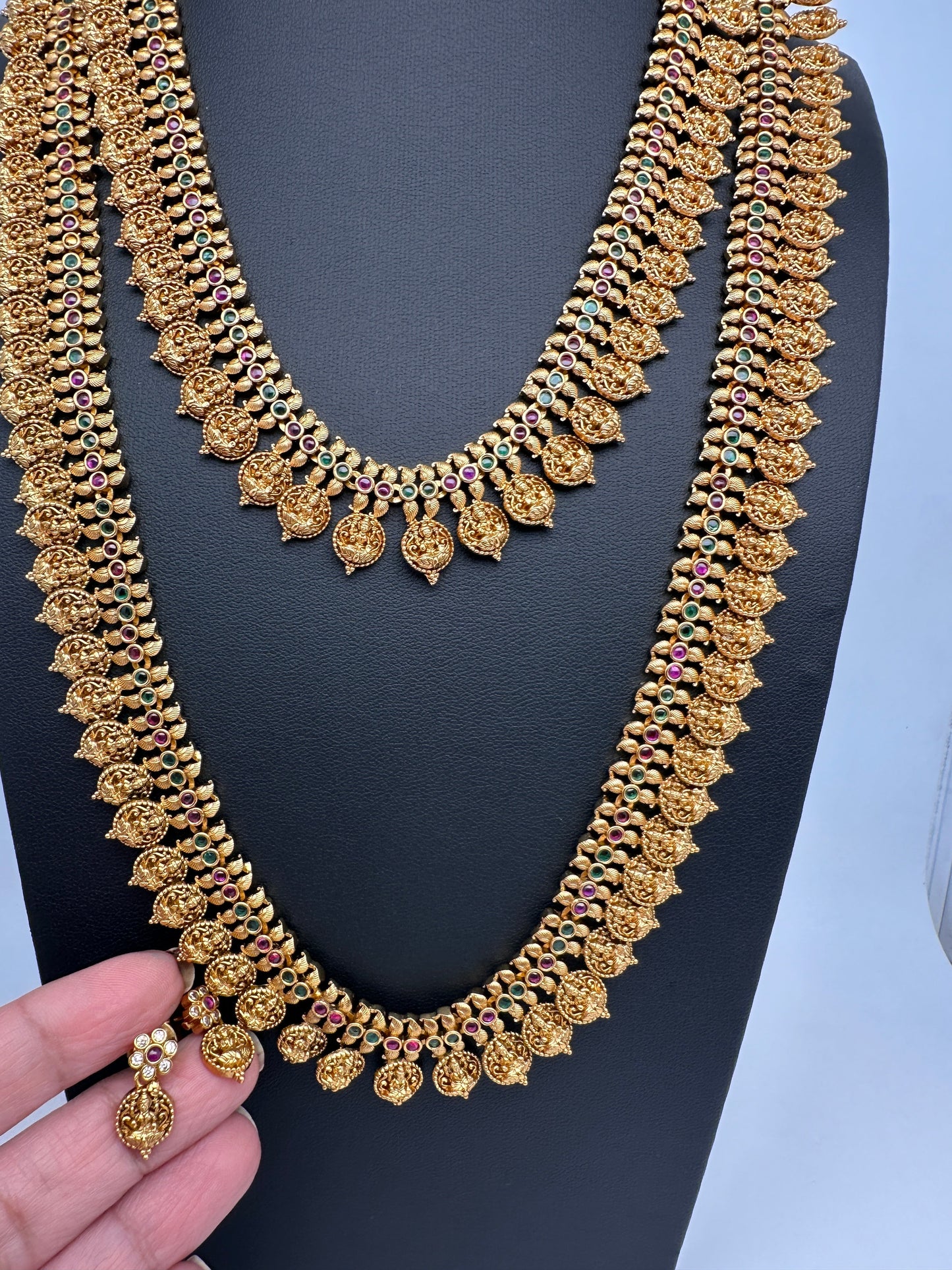 Matte Goddess Lakshmi Kassu Coins Combo Necklace