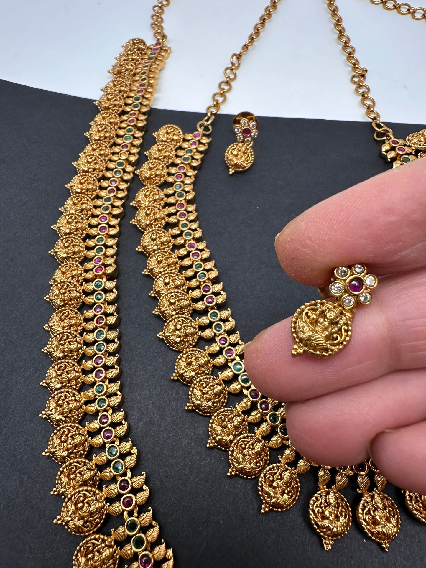 Matte Goddess Lakshmi Kassu Coins Combo Necklace