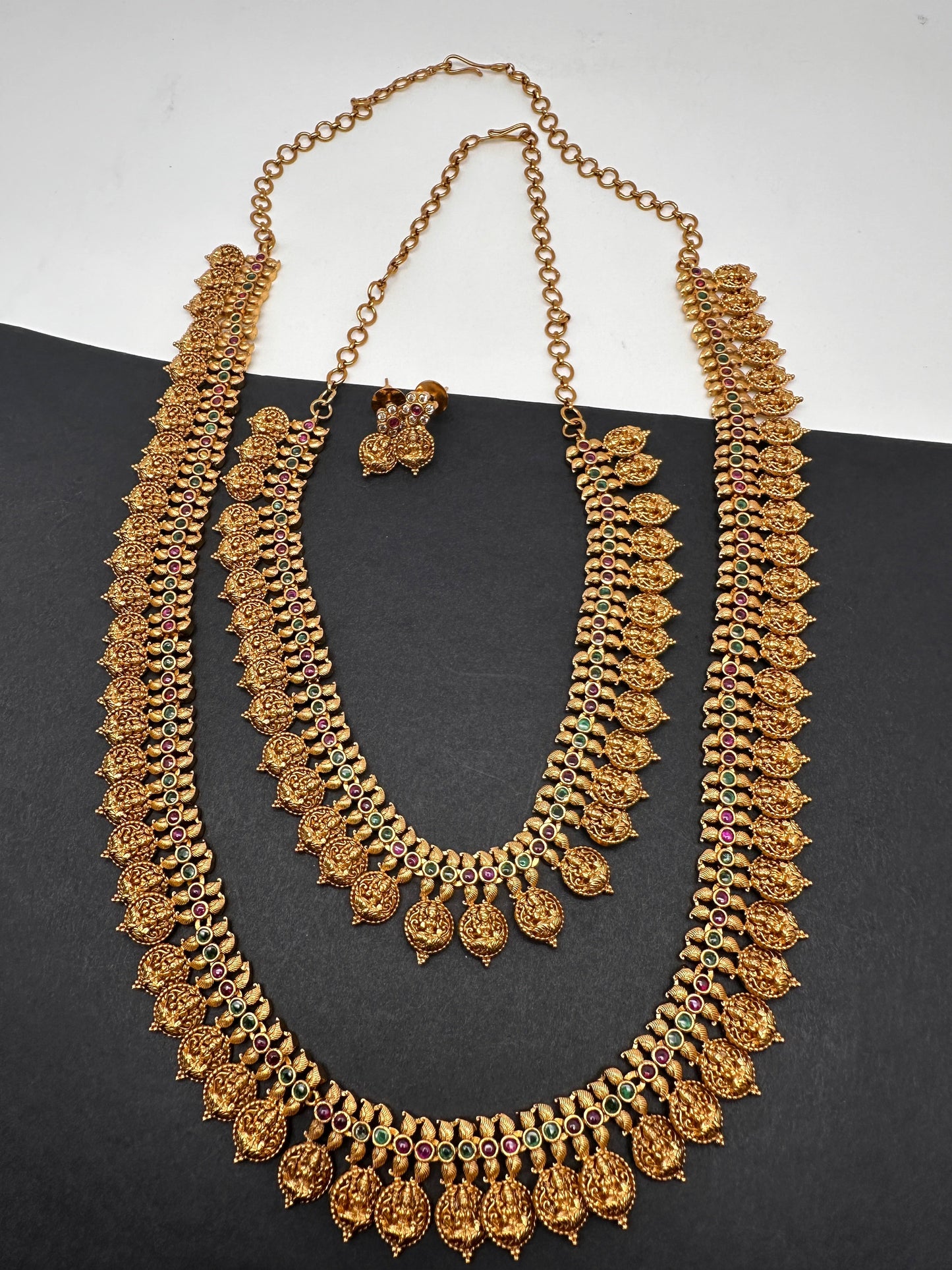 Matte Goddess Lakshmi Kassu Coins Combo Necklace