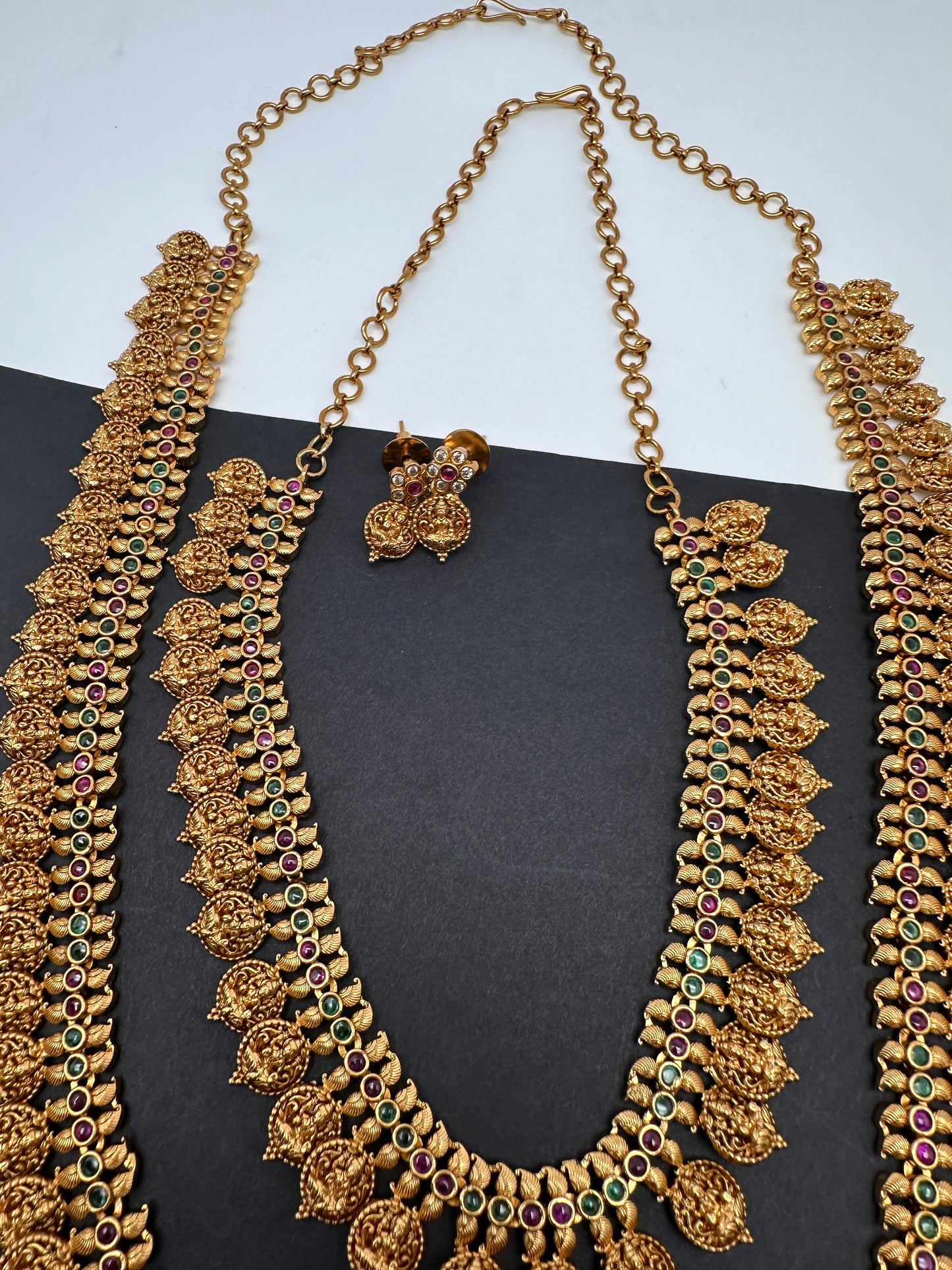 Matte Goddess Lakshmi Kassu Coins Combo Necklace