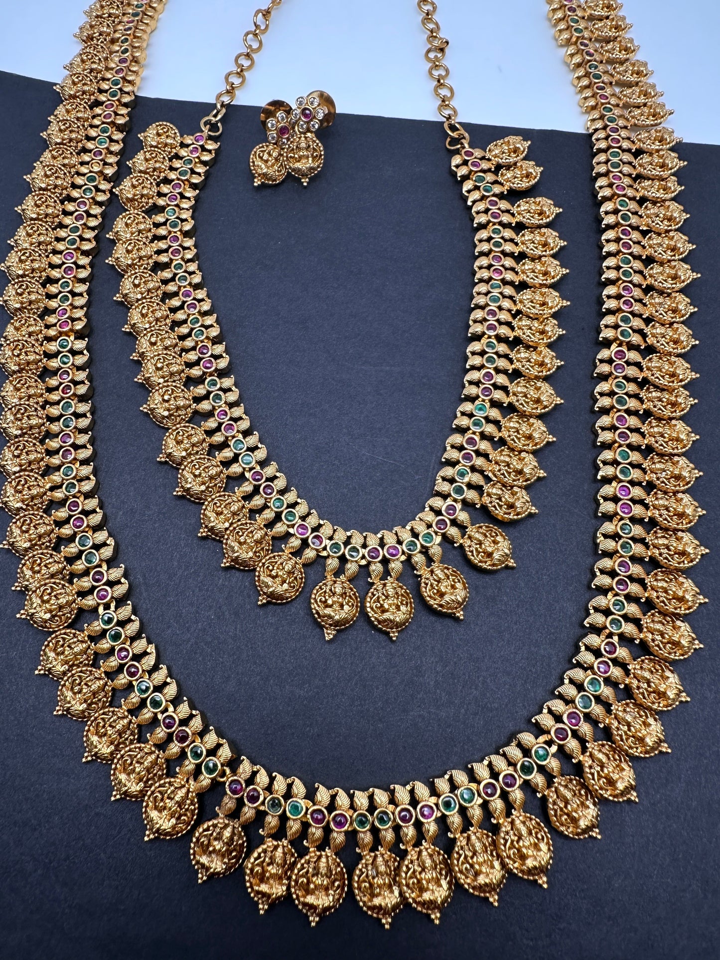 Matte Goddess Lakshmi Kassu Coins Combo Necklace